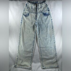 High-Waisted Acid Wash Jeans corset wide leg streetwear fairy freedom baggy EUC